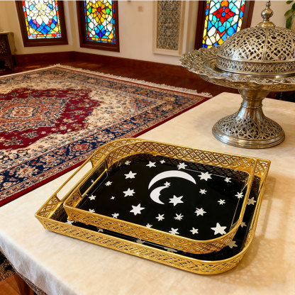 Gold Star & Moon Decorative Tray Set