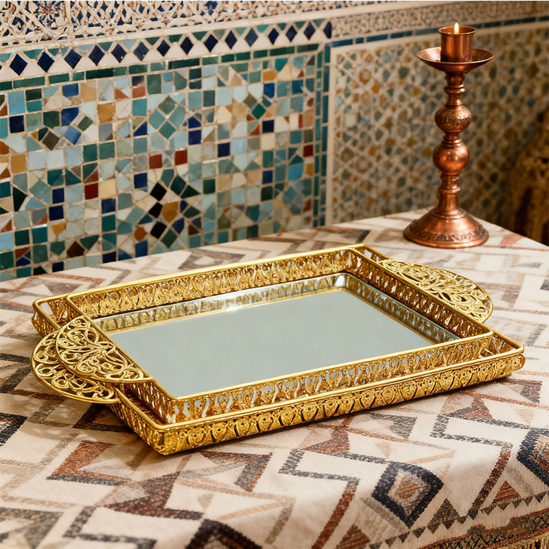 Gold Ornate Mirrored Decorative Tray