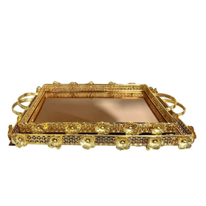 Gold Floral Mirrored Decorative Tray