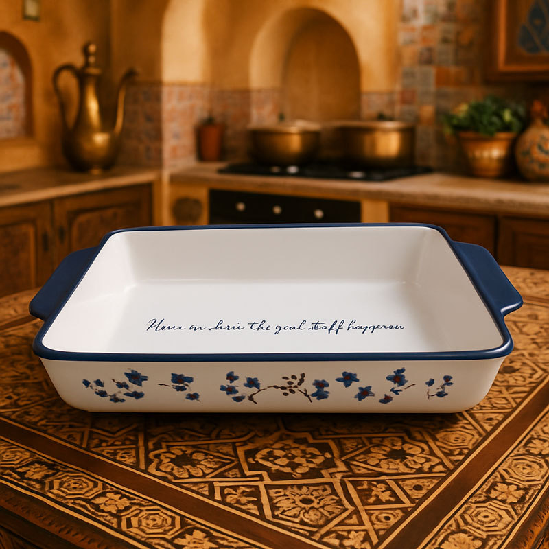 Vintage Blue Floral Ceramic Baking Dish