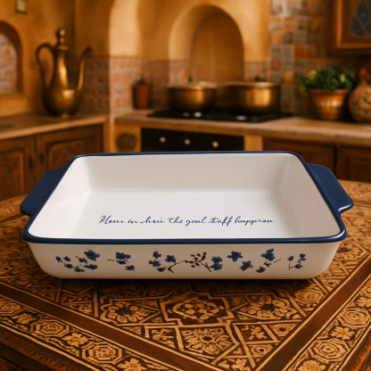 Vintage Blue Floral Ceramic Baking Dish