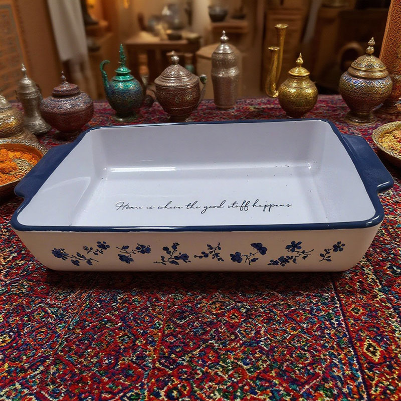 Vintage Blue Floral Ceramic Baking Dish