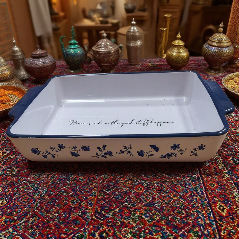 Vintage Blue Floral Ceramic Baking Dish