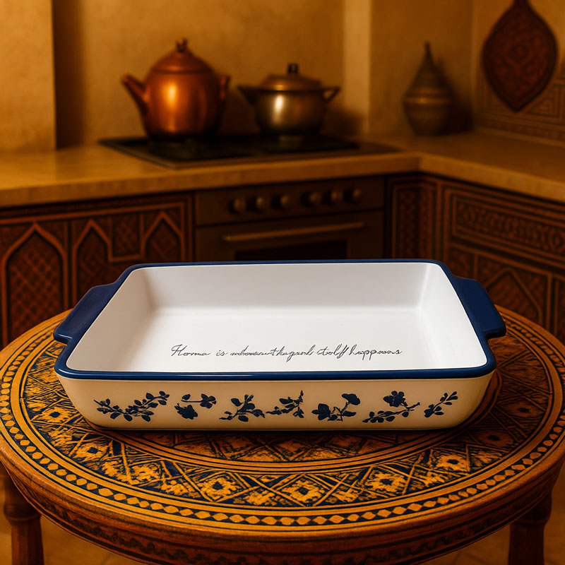 Vintage Blue Floral Ceramic Baking Dish