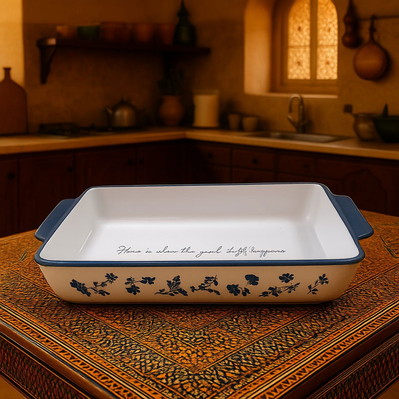 Vintage Blue Floral Ceramic Baking Dish