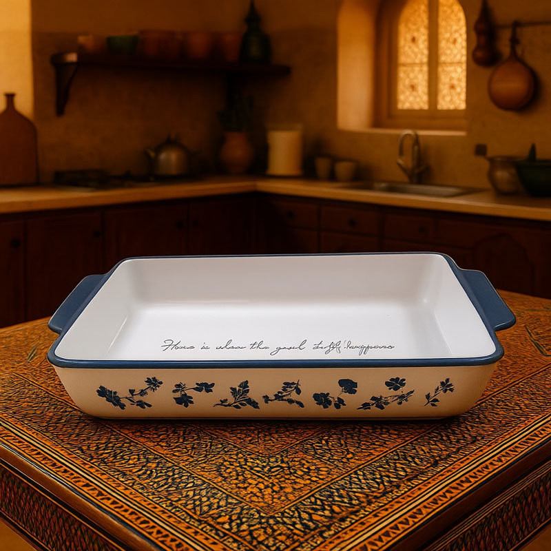 Vintage Blue Floral Ceramic Baking Dish