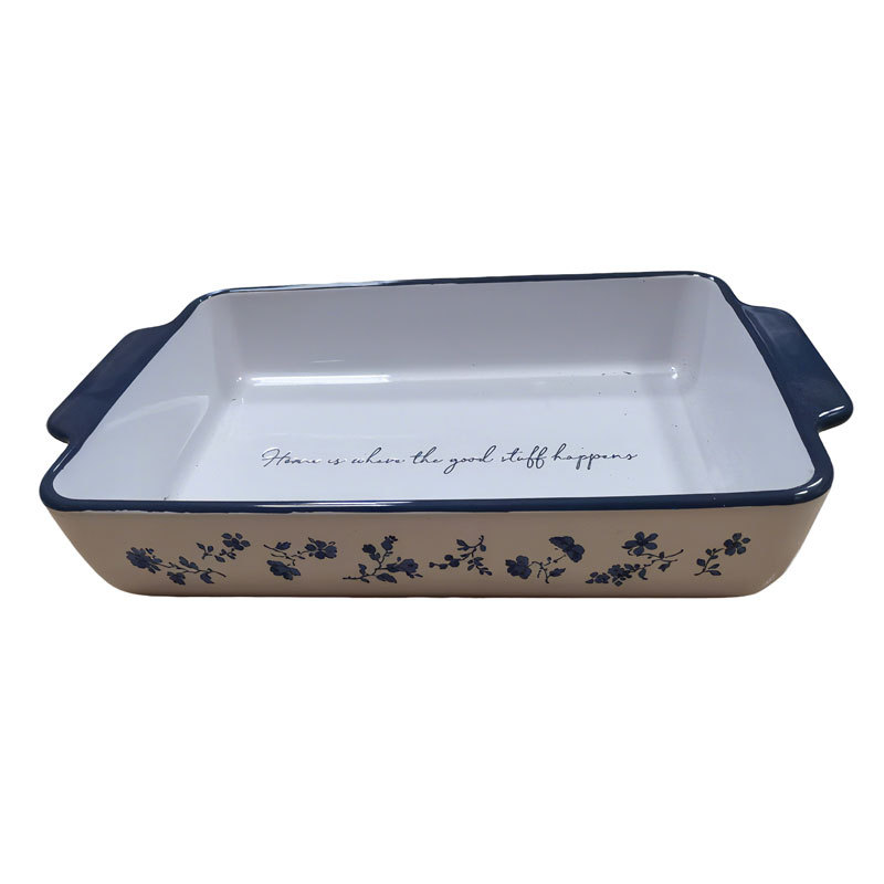 Vintage Blue Floral Ceramic Baking Dish