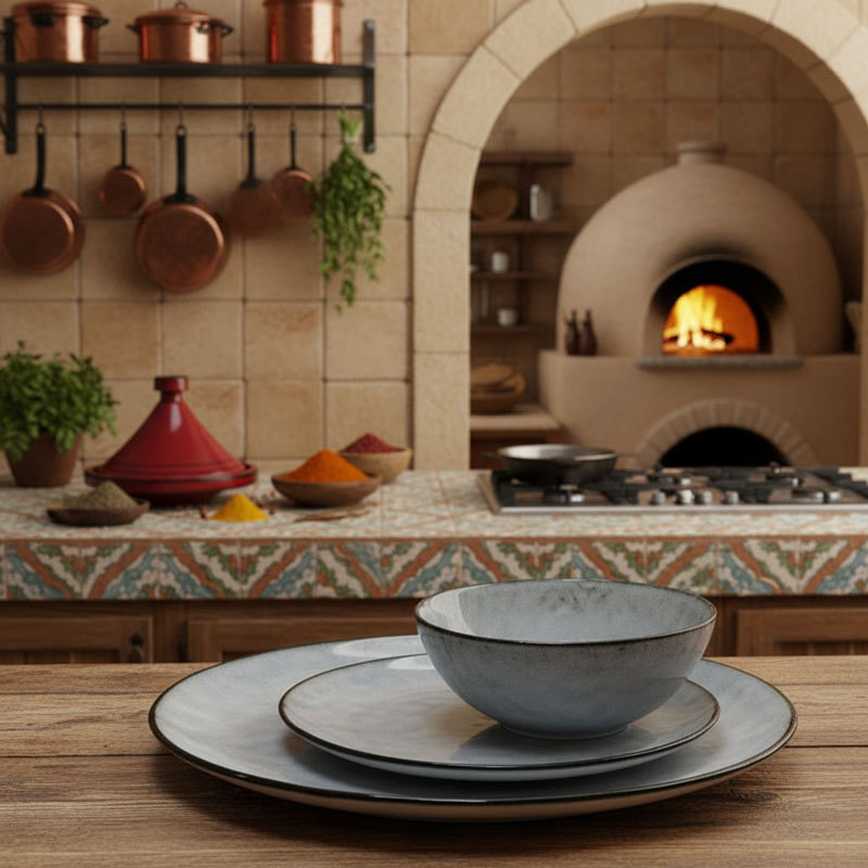 Gray Blue Textured Ceramic Dinnerware Set