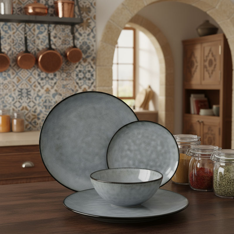 Gray Blue Textured Ceramic Dinnerware Set