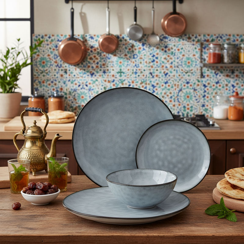 Gray Blue Textured Ceramic Dinnerware Set