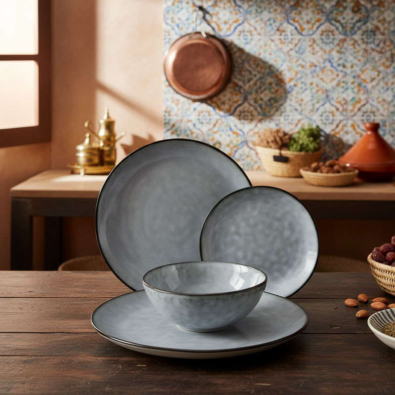 Gray Blue Textured Ceramic Dinnerware Set