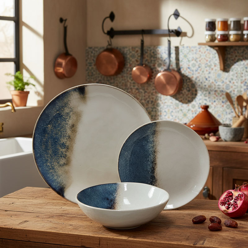 Blue-Brown Gradient Ceramic Dinnerware Set