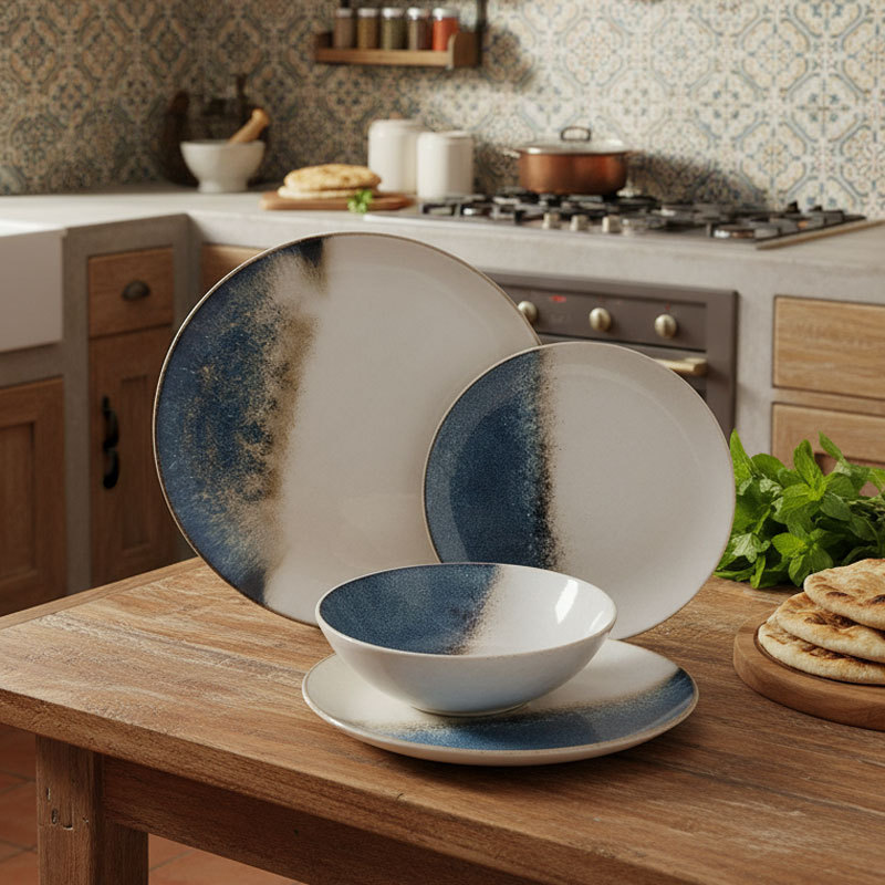 Blue-Brown Gradient Ceramic Dinnerware Set