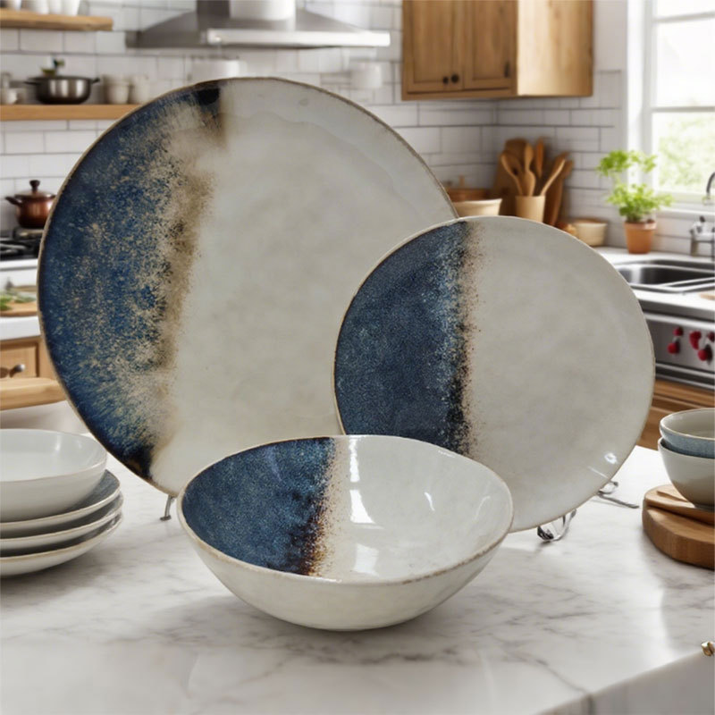 Blue-Brown Gradient Ceramic Dinnerware Set