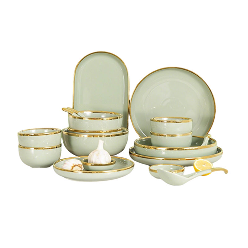 Ceramic Dinnerware Set with Gold Rim