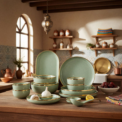 Ceramic Dinnerware Set with Gold Rim