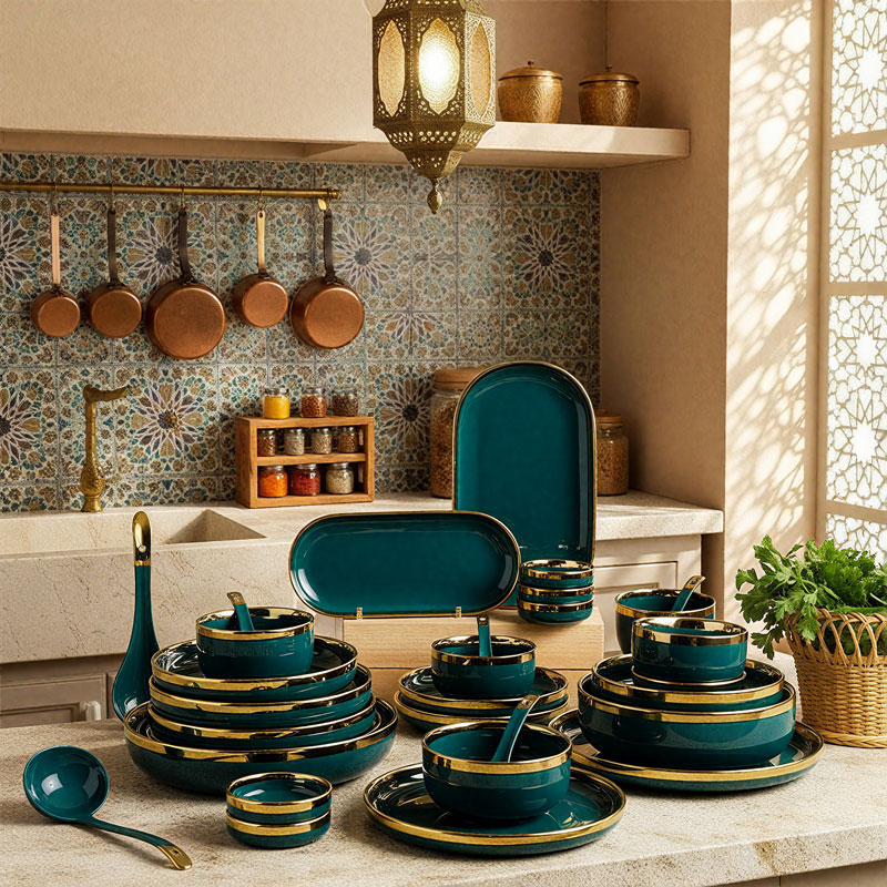 Ceramic Dinnerware Set with Gold Rim