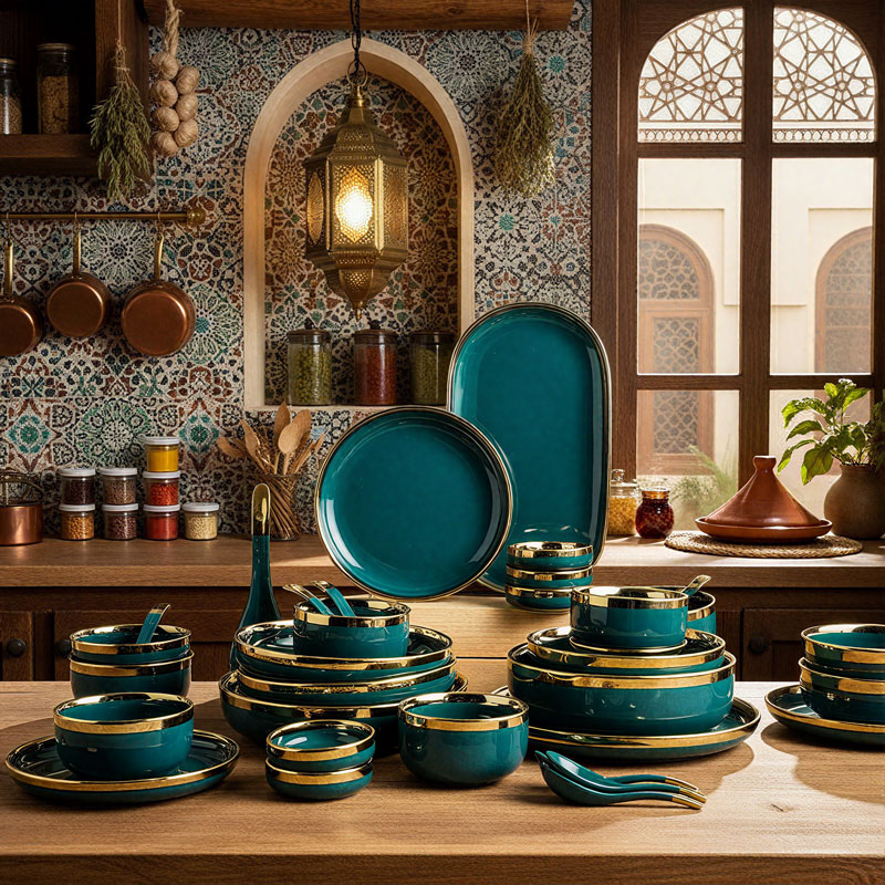 Ceramic Dinnerware Set with Gold Rim