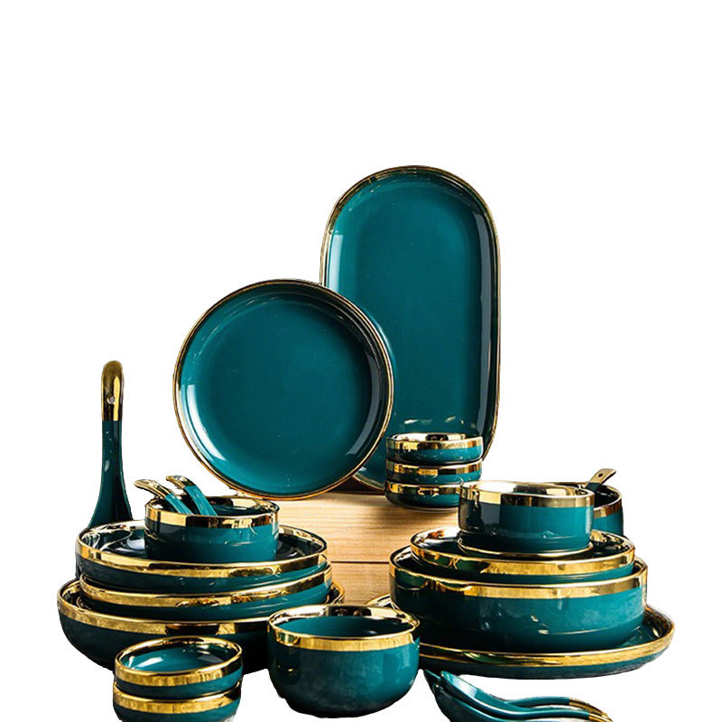 Ceramic Dinnerware Set with Gold Rim