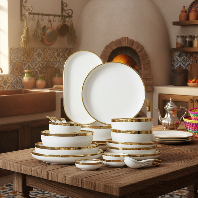 Ceramic Dinnerware Set with Gold Rim