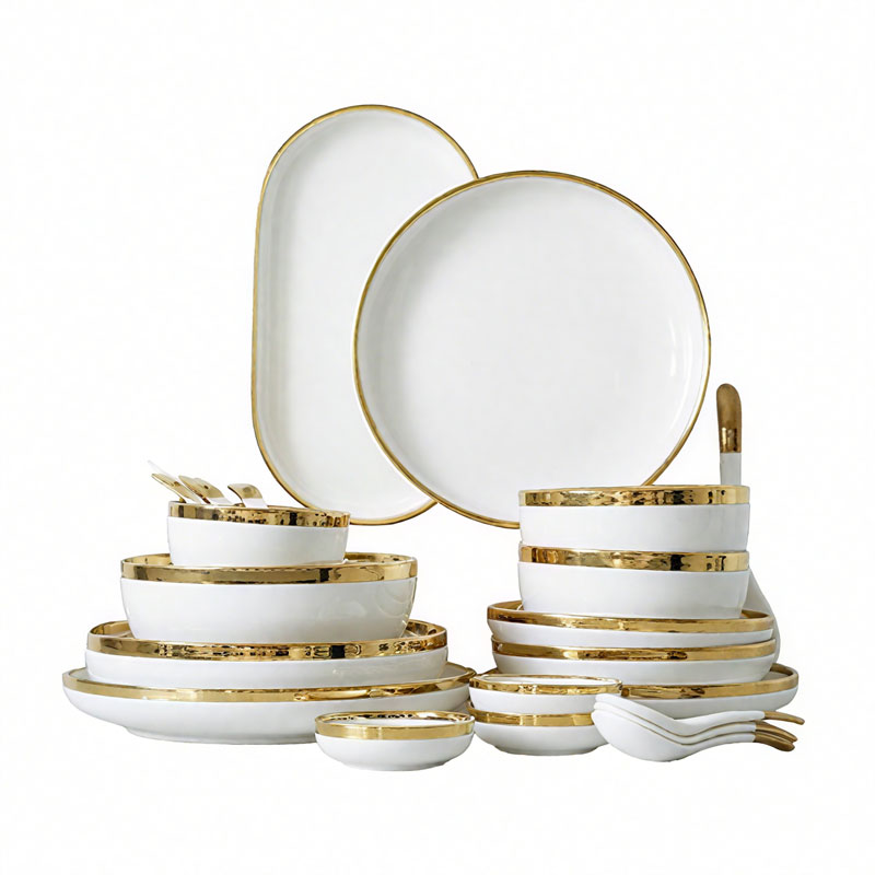 Ceramic Dinnerware Set with Gold Rim