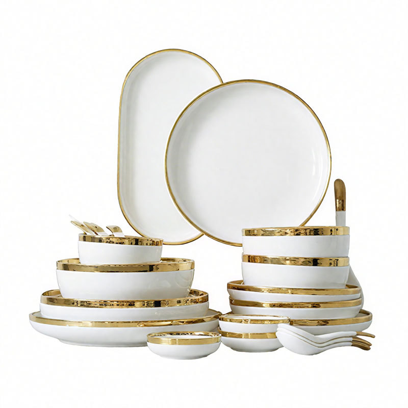 Ceramic Dinnerware Set with Gold Rim