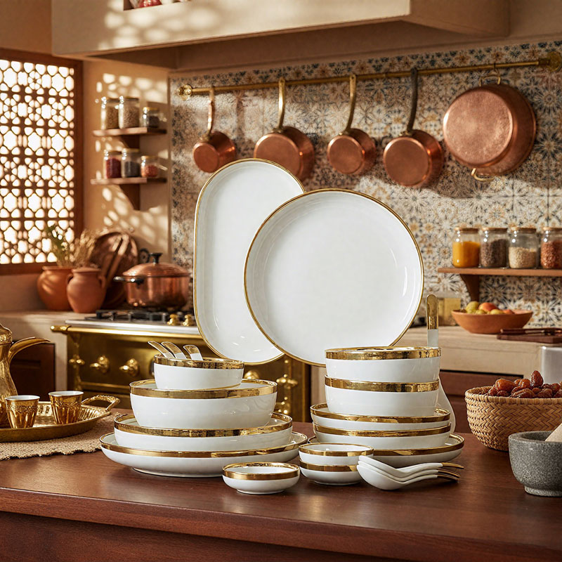 Ceramic Dinnerware Set with Gold Rim
