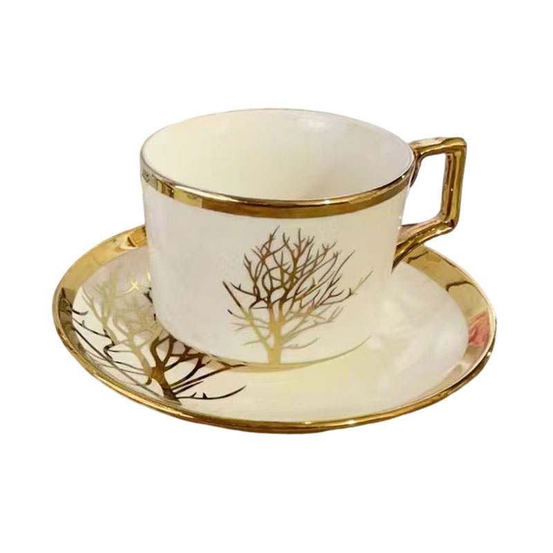 Gold Tree Ceramic Cup and Saucer Set