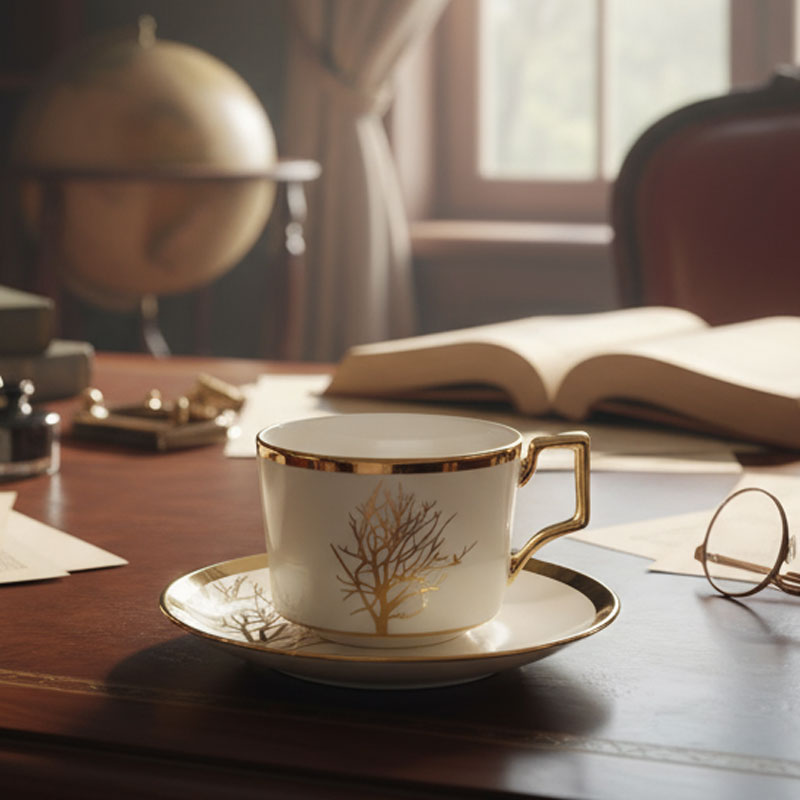 Gold Tree Ceramic Cup and Saucer Set