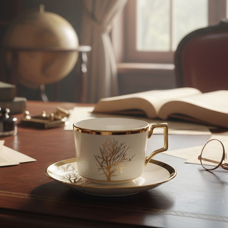 Gold Tree Ceramic Cup and Saucer Set