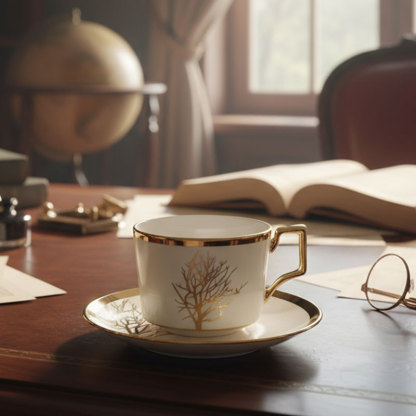 Gold Tree Ceramic Cup and Saucer Set