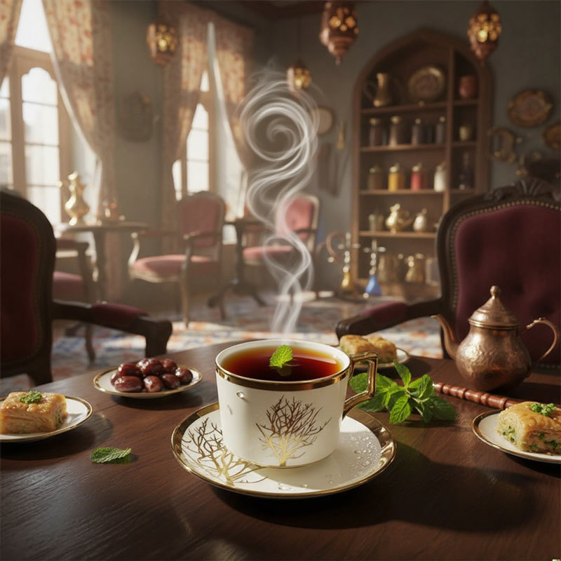 Gold Tree Ceramic Cup and Saucer Set