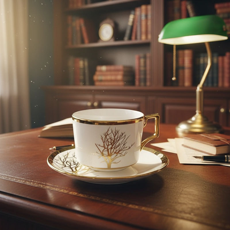 Gold Tree Ceramic Cup and Saucer Set