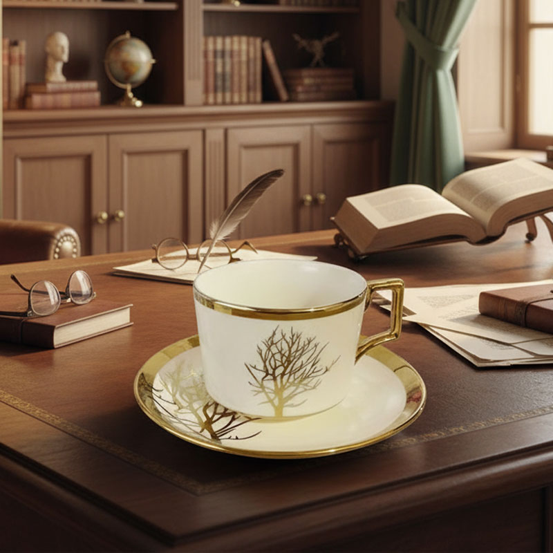 Gold Tree Ceramic Cup and Saucer Set