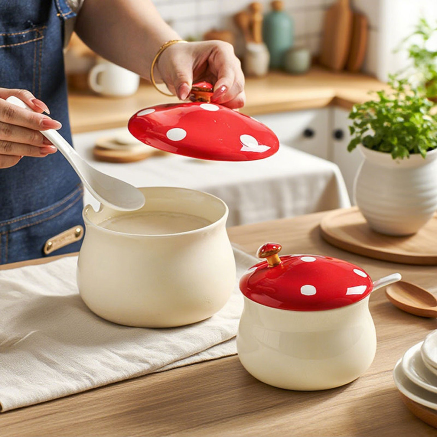 Mushroom Ceramic Stew Cup 2-Piece Set
