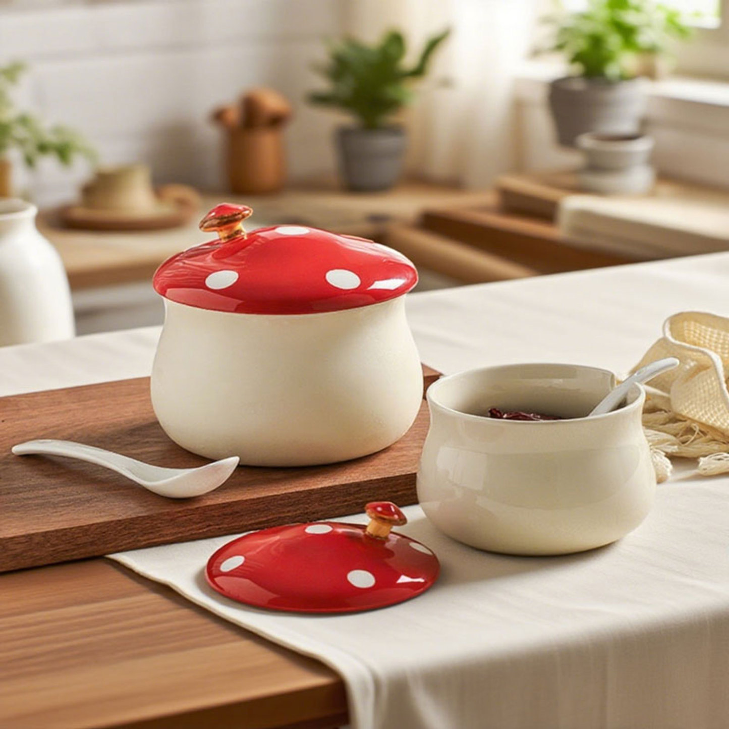 Mushroom Ceramic Stew Cup 2-Piece Set
