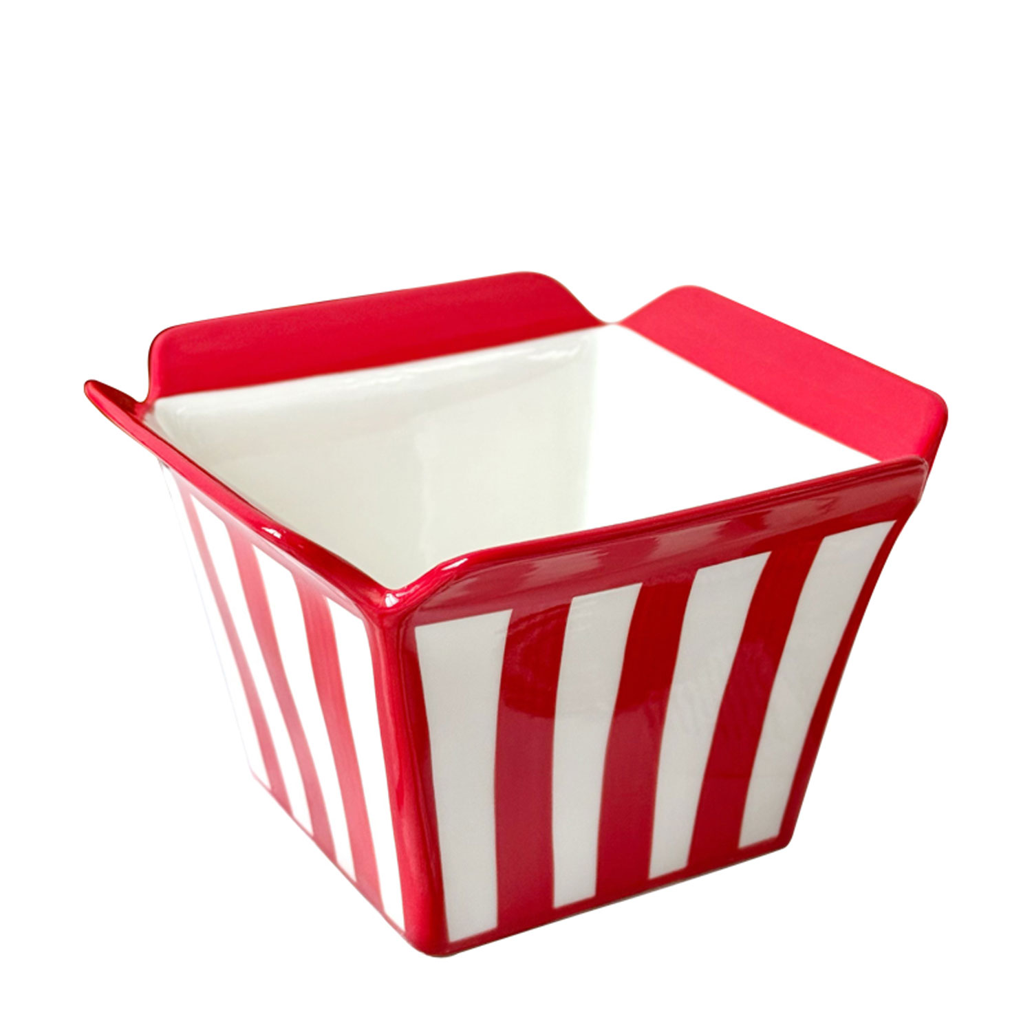 Red-White Striped Ceramic Snack Bowl