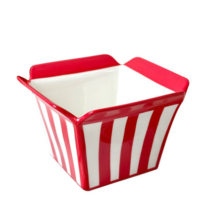 Red-White Striped Ceramic Snack Bowl