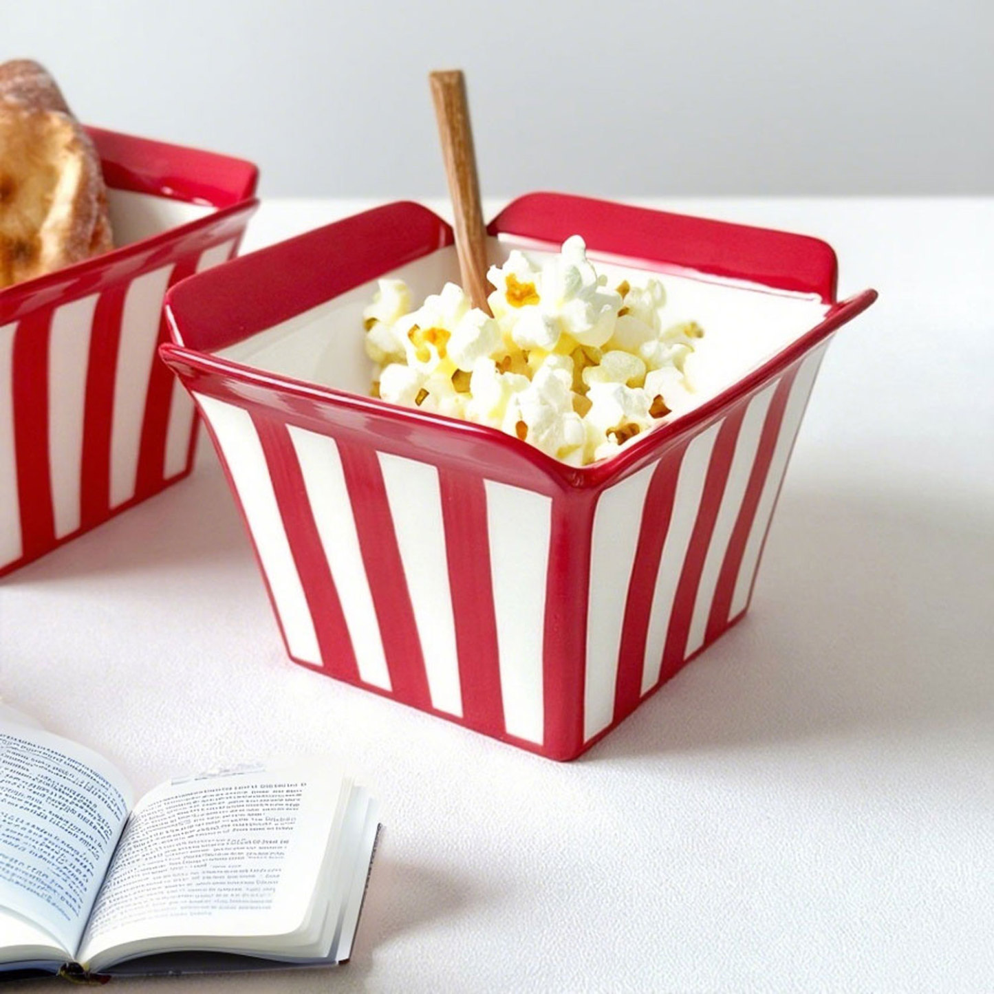 Red-White Striped Ceramic Snack Bowl