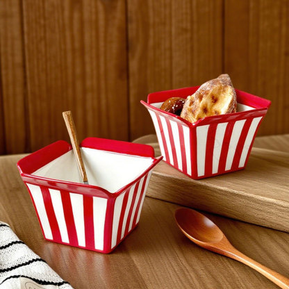 Red-White Striped Ceramic Snack Bowl