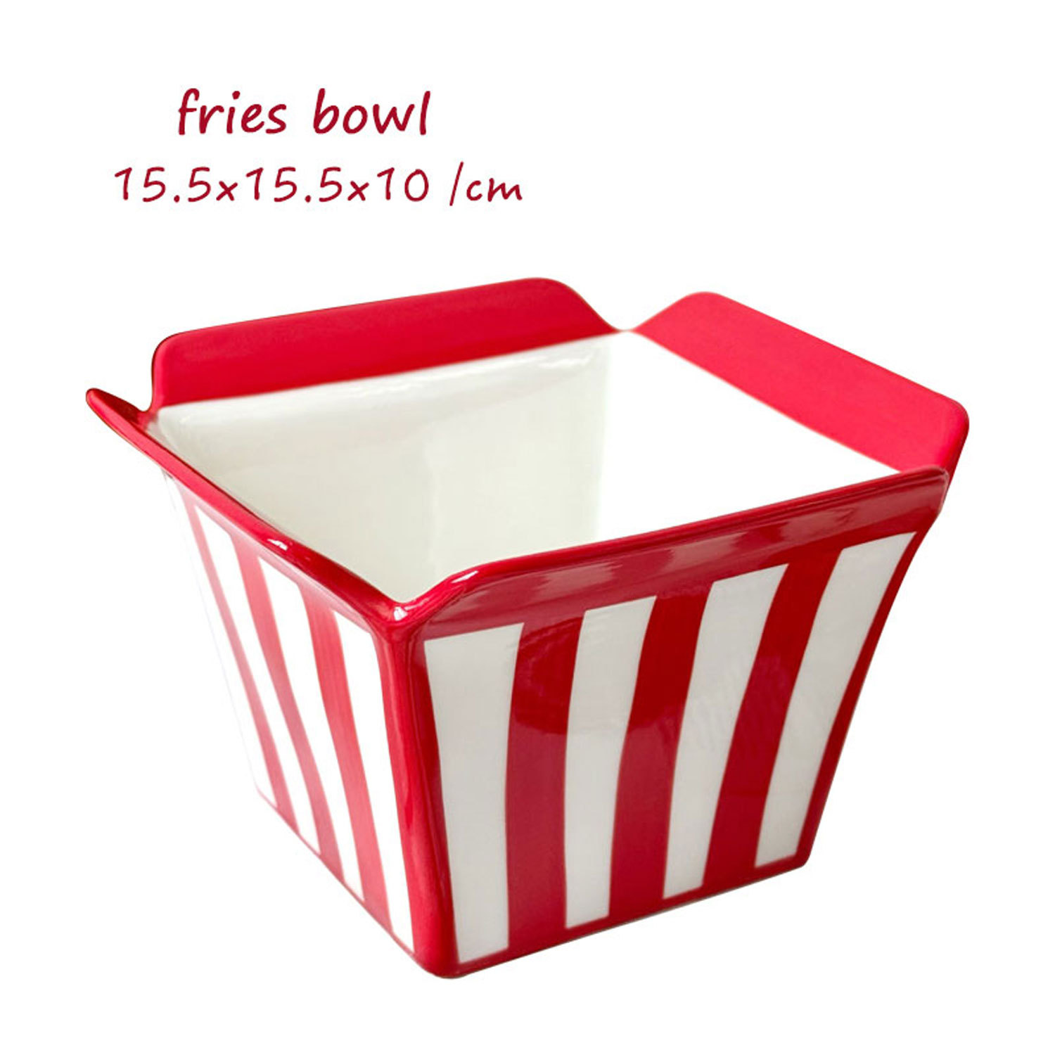 Red-White Striped Ceramic Snack Bowl