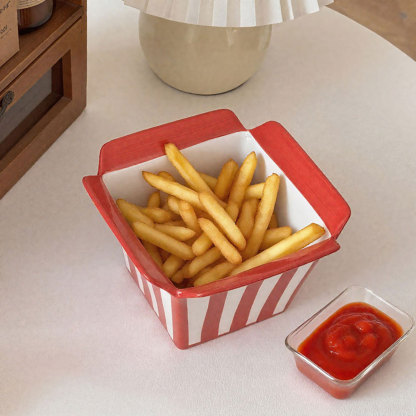 Red-White Striped Ceramic Snack Bowl