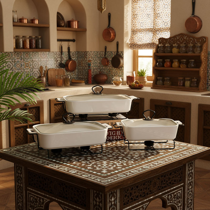 Square Ceramic Baking Dishes with Metal Racks