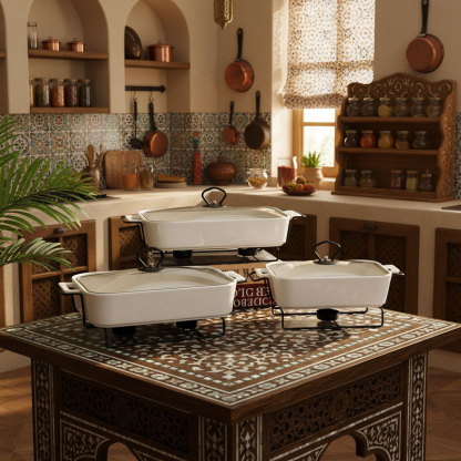 Square Ceramic Baking Dishes with Metal Racks