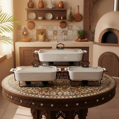 Square Ceramic Baking Dishes with Metal Racks