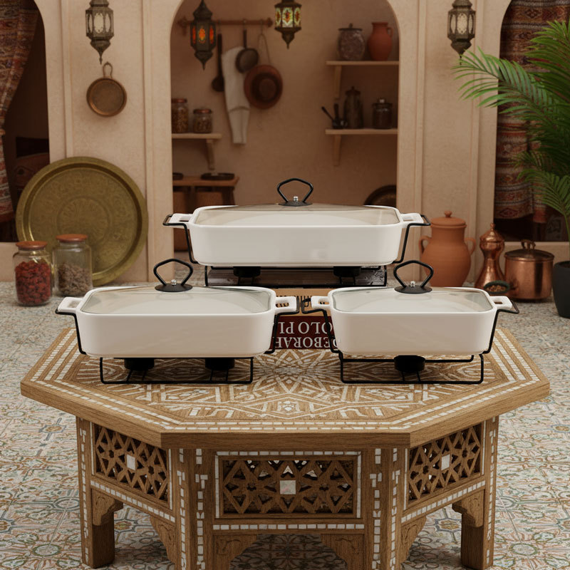 Square Ceramic Baking Dishes with Metal Racks