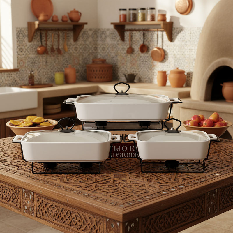 Square Ceramic Baking Dishes with Metal Racks