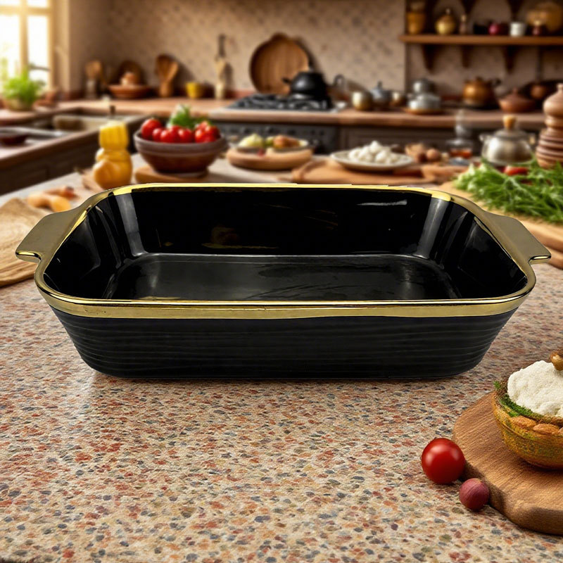 Black Ceramic Baking Pan with Gold Trim
