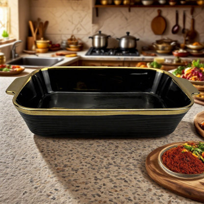 Black Ceramic Baking Pan with Gold Trim