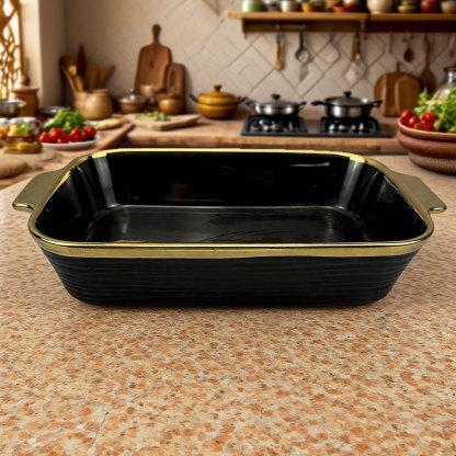 Black Ceramic Baking Pan with Gold Trim